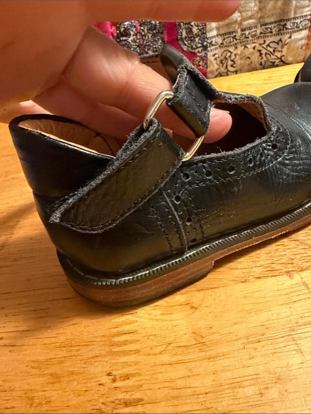 Black Leather Girls T-Strap Dress Shoes